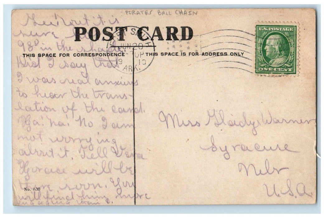 1915 What Would You Do Pirates Ball Chain Fort Smith Arkansan AR Posted Postcard