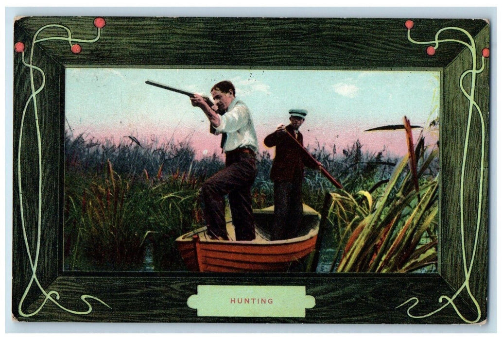 1910 Hunting Boys Gun Rifle Boat Philadelphia New York NY Antique Postcard