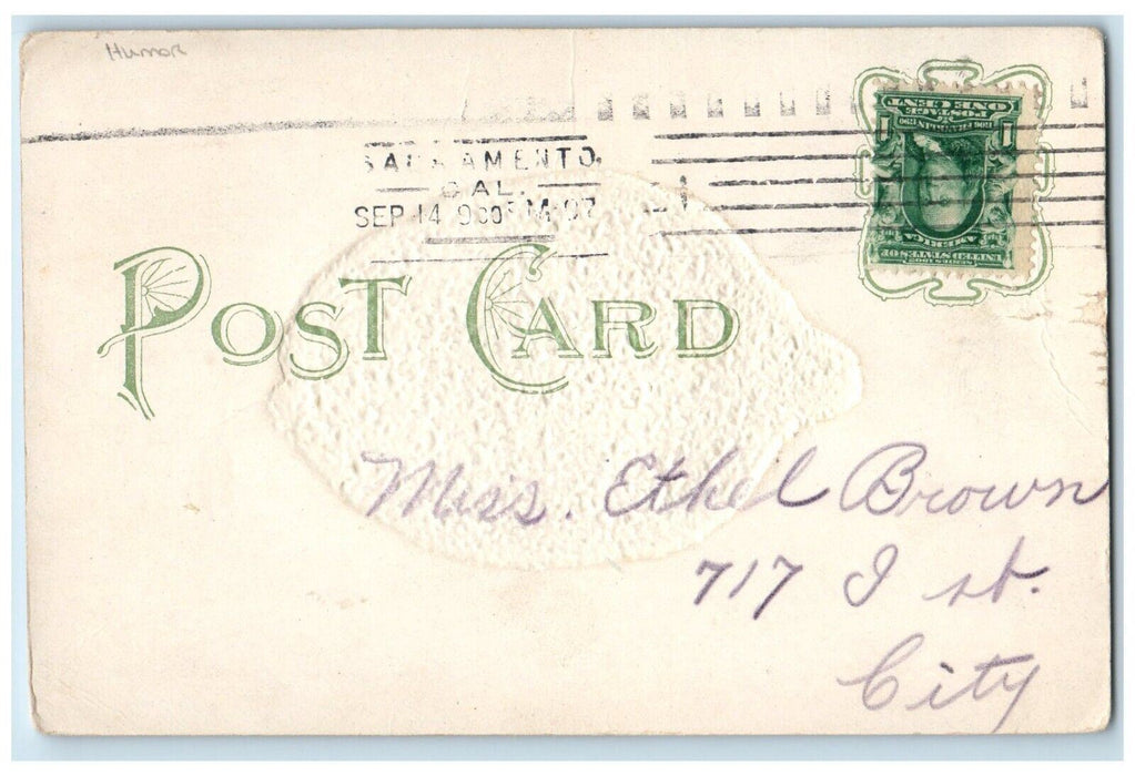 1907 Hoping You Are As Soft As Ever Orange Humor Sacramento CA Embossed Postcard