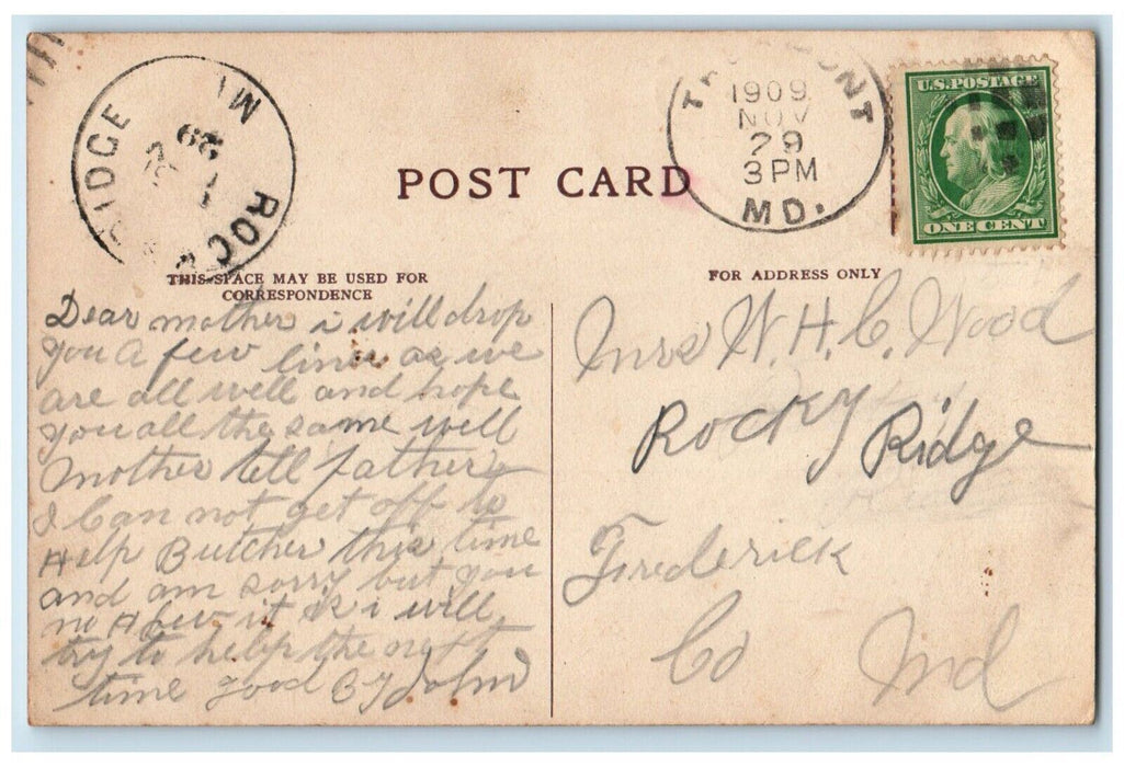 1909 Congratulations Victorian Pretty Girl Big Hat Posted Antique Postcard