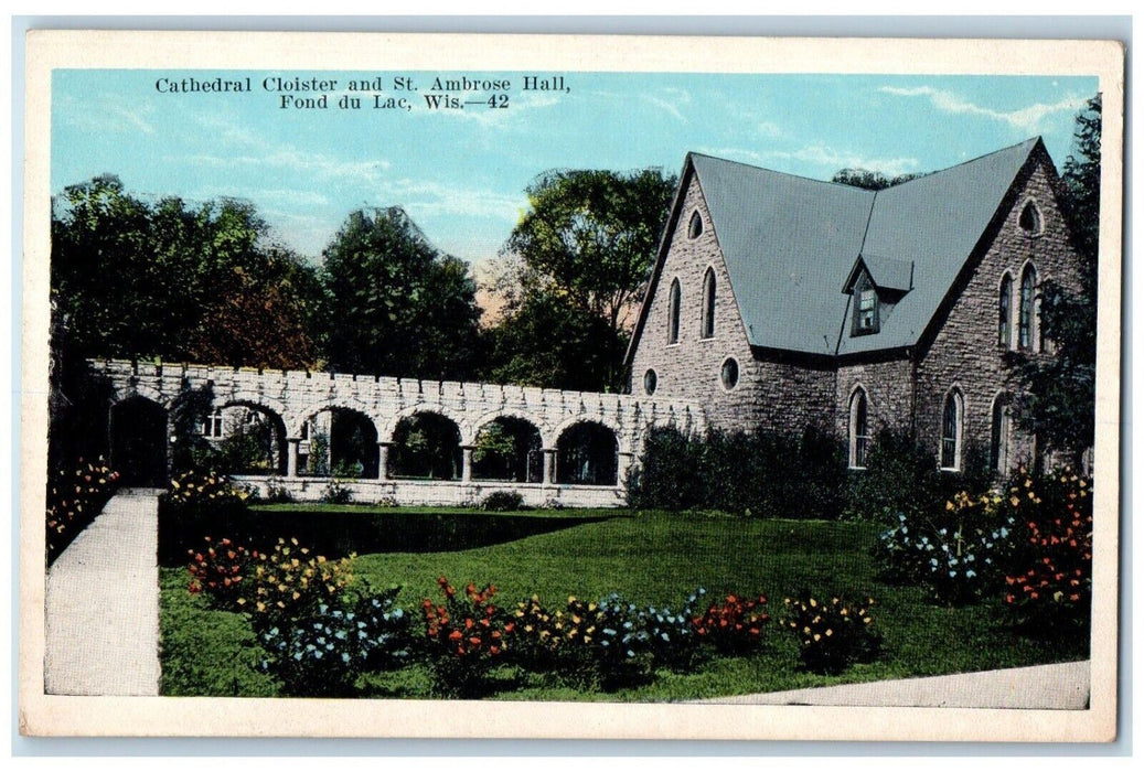 c1920 Cathedral Cloister St. Ambrose Hall Garden Fond Du Lac Wisconsin Postcard