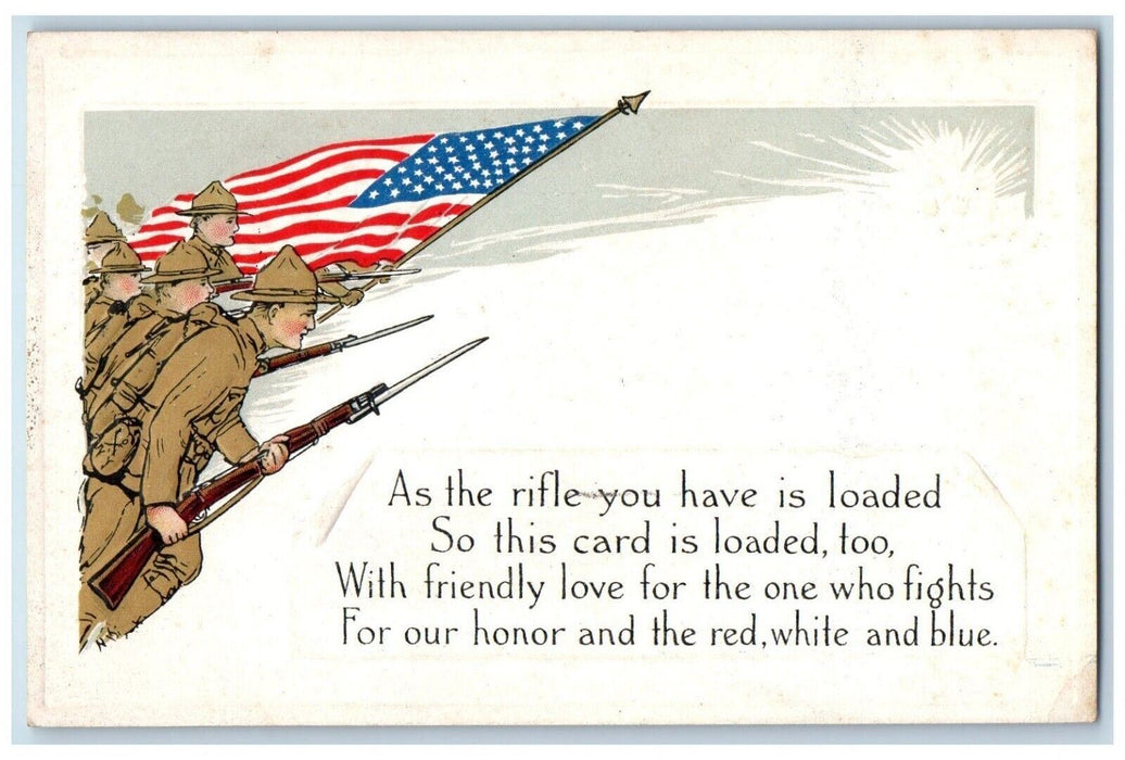 c1910's WWI Patriotic Soldier Military Rifle Embossed Unposted Antique Postcard