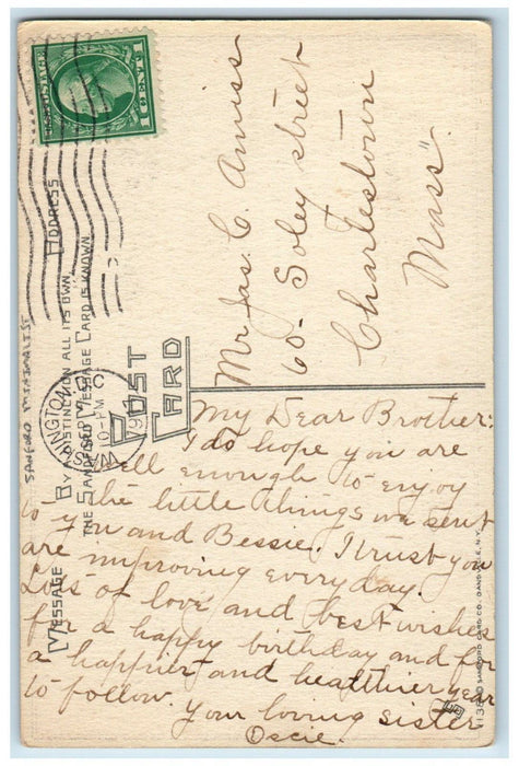 1917 Minimalist Pansies Flowers Sandford Washington DC Posted Antique Postcard