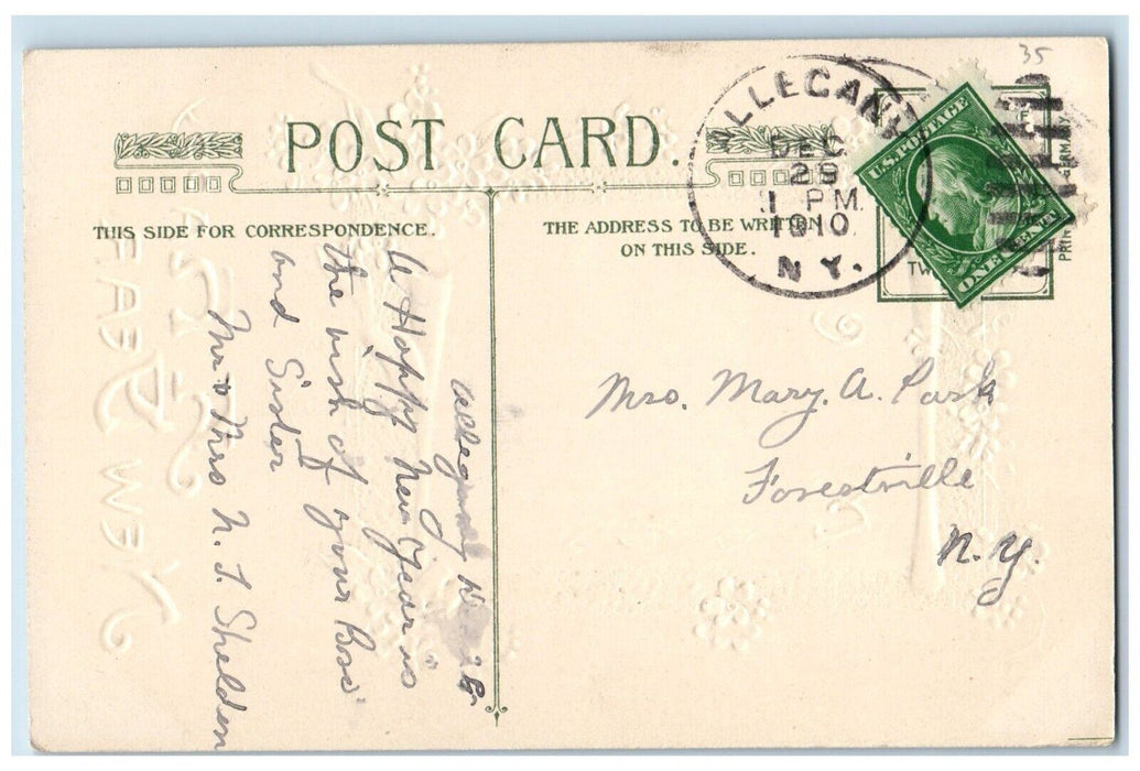 1910 New Year Greetings Pansies John Winsch Arist Signed Embossed Postcard