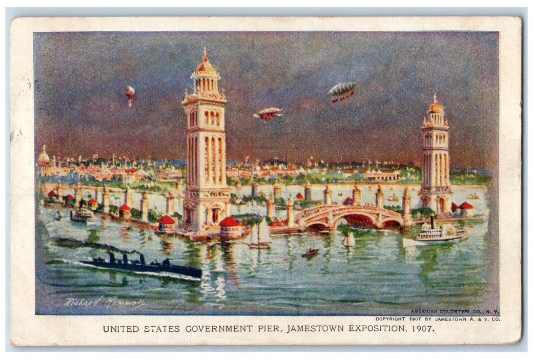 c1907 United States Government Pier Jamestown Exposition Souvenir VA Postcard