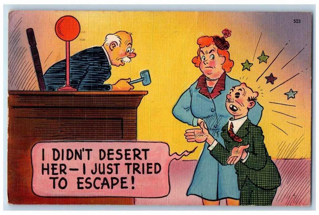 1949 Wife Romance I Just Tried To Escape Humor Comic Posted Vintage Postcard