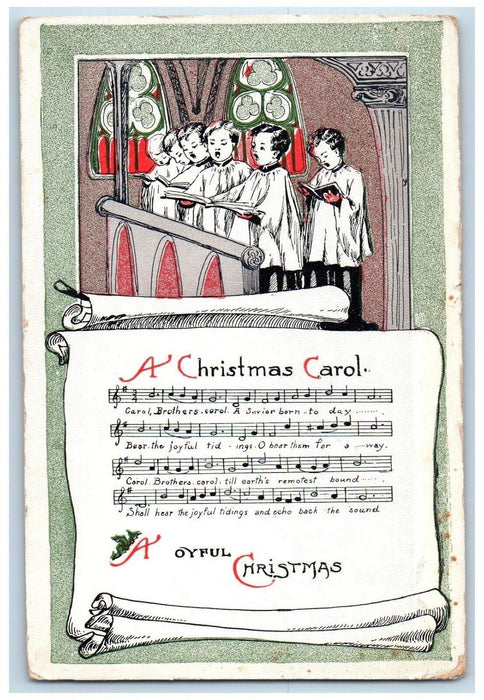 c1910's A Christmas Carol Music Choir Church Unposted Antique Postcard