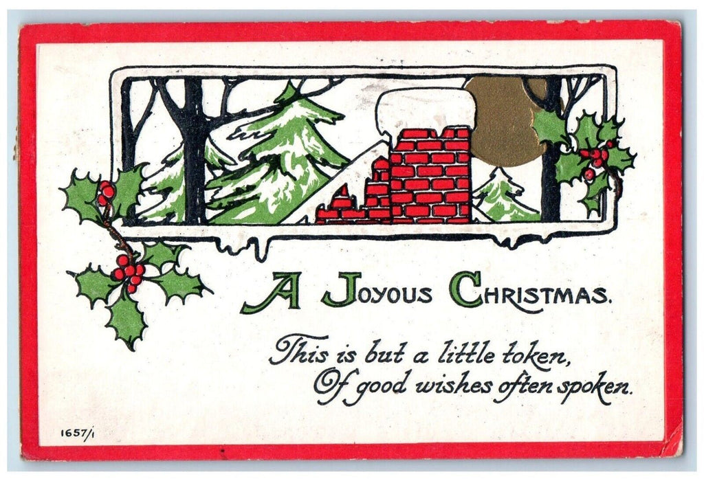 1916 Christmas Holly Berries Pine Trees Arts Crafts Washington DC Postcard