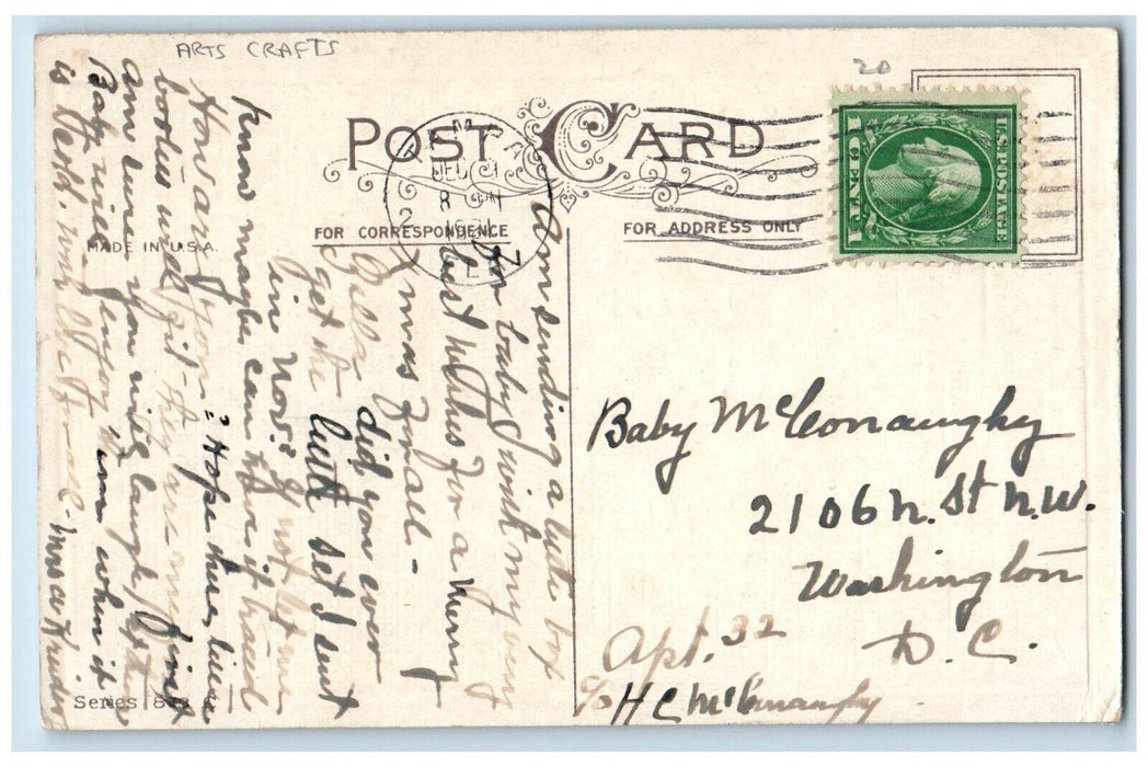 1921 Christmas Poinsettia Flowers Arts Crafts Washington DC Antique Postcard