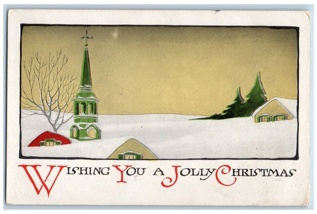 1913 Jolly Christmas House Church Pine Tree Winter Gibson Washington DC Postcard