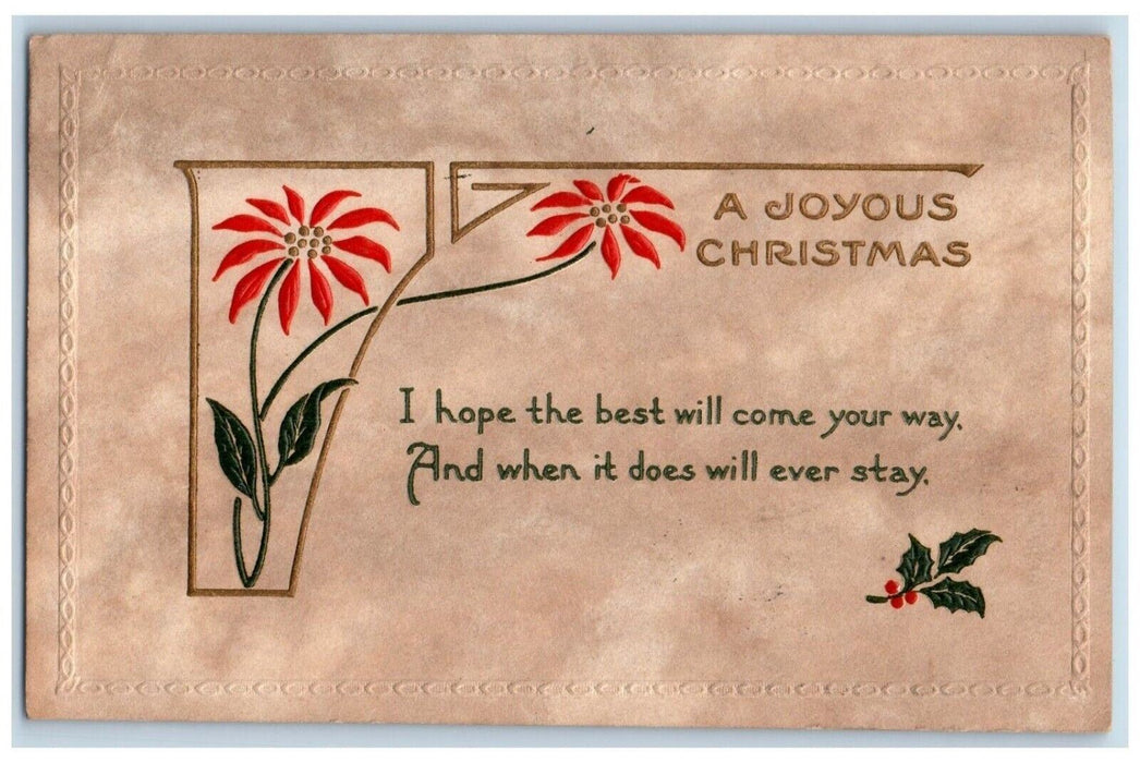 1915 Christmas Poinsettia Flowers Berries Minimalist Attica New York NY Postcard