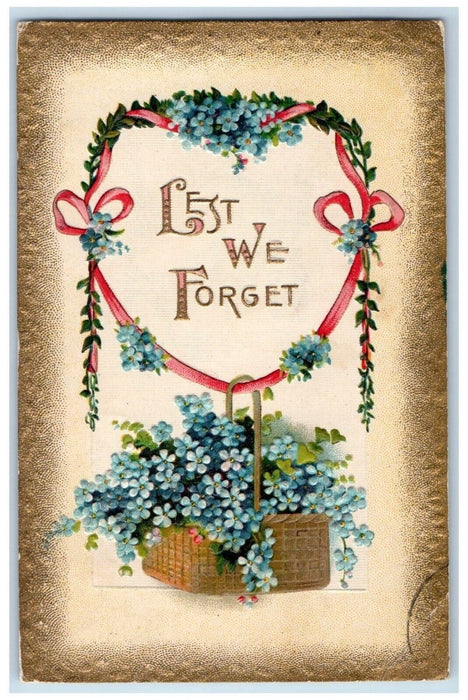 1912 New Year Pansies Flowers In Basket Red Ribbon Bridgeport Ohio OH Postcard