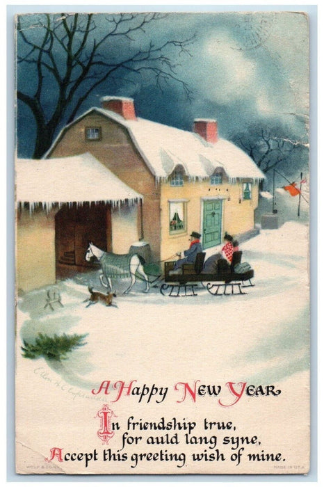 1923 Happy New Year Horse Sleigh Dog House Winter Washington DC Wolf Postcard
