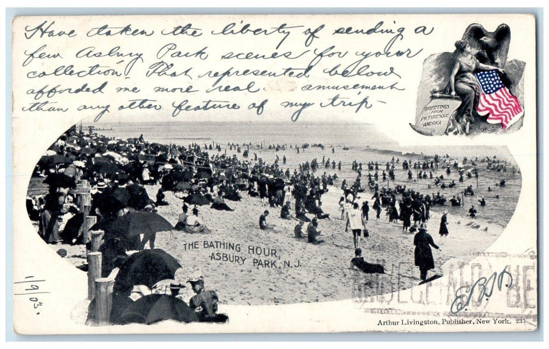 1903 Bathing Hour Asbury Park Beach New Jersey NJ Vintage Antique PMC Postcard