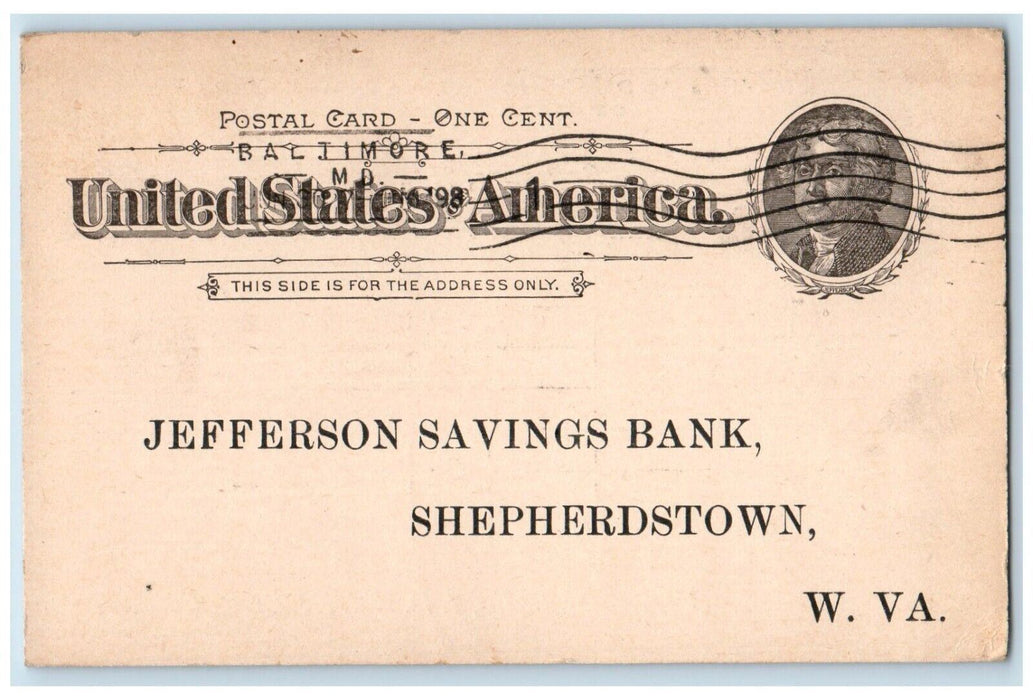 1898 Drovers Mechanics National Bank Receipt Savings Baltimore Maryland Postcard
