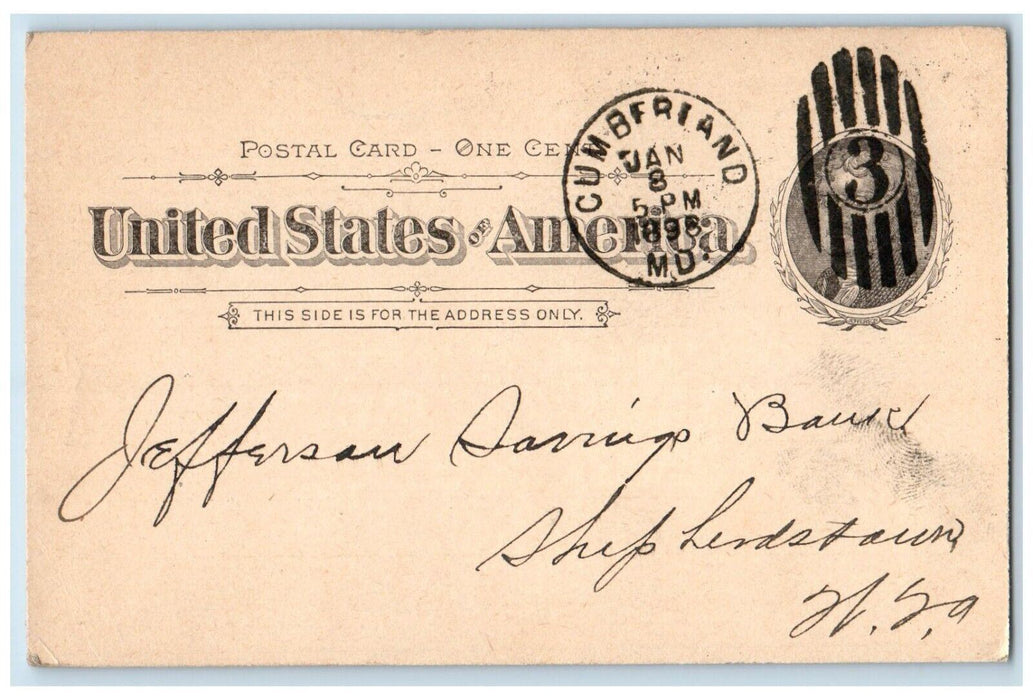 1898 Third National Bank Credit Receipt Cumberland Maryland MD One Cent Postcard