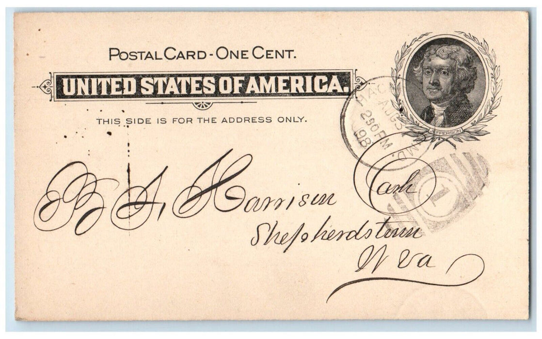 1898 First National Bank Credit Receipt Hagerstown Maryland MD One Cent Postcard