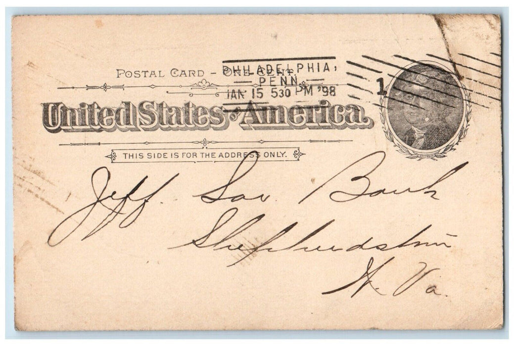 1898 Fourth Street National Bank Receipt Philadelphia Pennsylvania PA Postcard