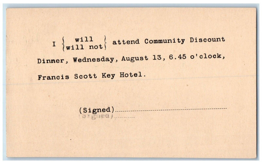 1898 Community Discount Francis Scott Key Hotel Frederick Maryland MD Postcard