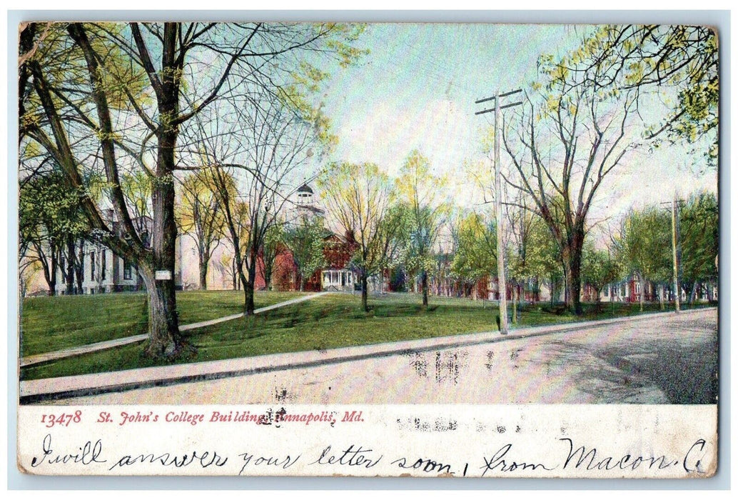 1906 St. John's College Building Exterior Street Annapolis Maryland MD Postcard