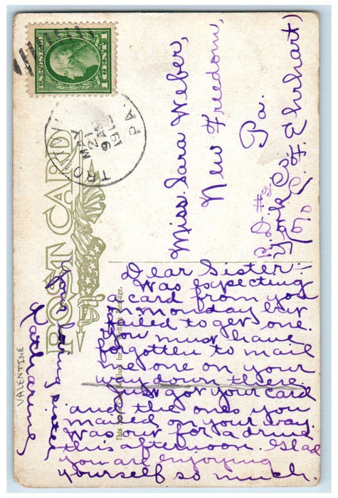 1915 Valentine Couple Girl Boy Offering Flower Troutville PA Antique Postcard