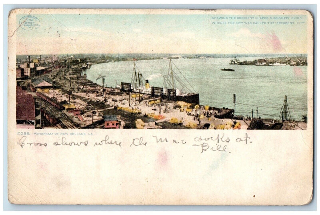 1910 Crescent Mississippi River Steamer Panorama New Orleans Louisiana Postcard