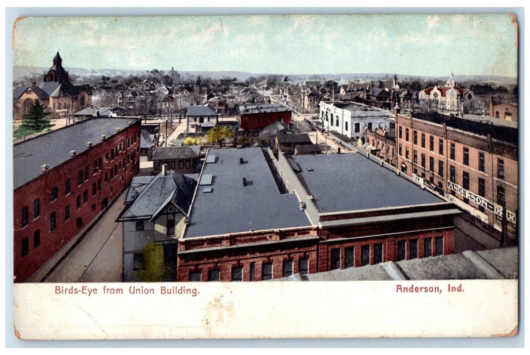 c1905 Birds Eye Union Building Exterior Anderson Indiana IN Polychrome Postcard