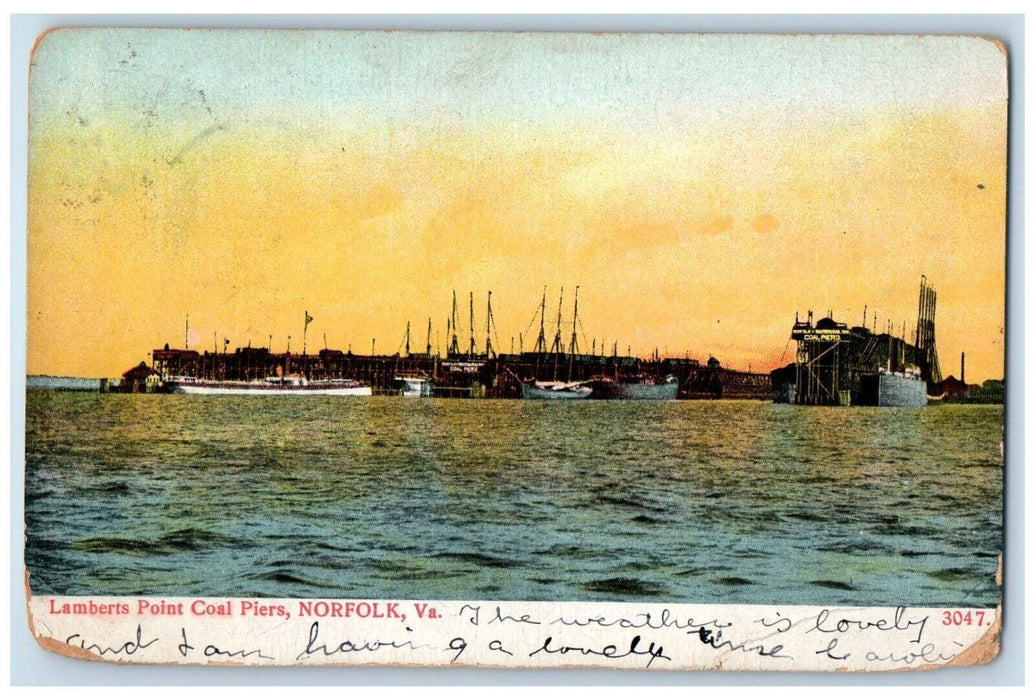 1906 Lamberts Point Coal Piers Fishing Boat Shipyard Norfolk Virginia Postcard