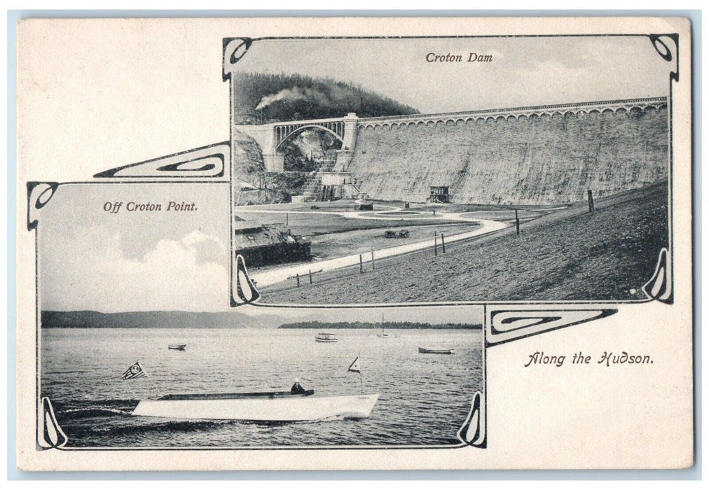c1905 Croton Dam Boat Off Croton Point Along Hudson New York Dualview Postcard