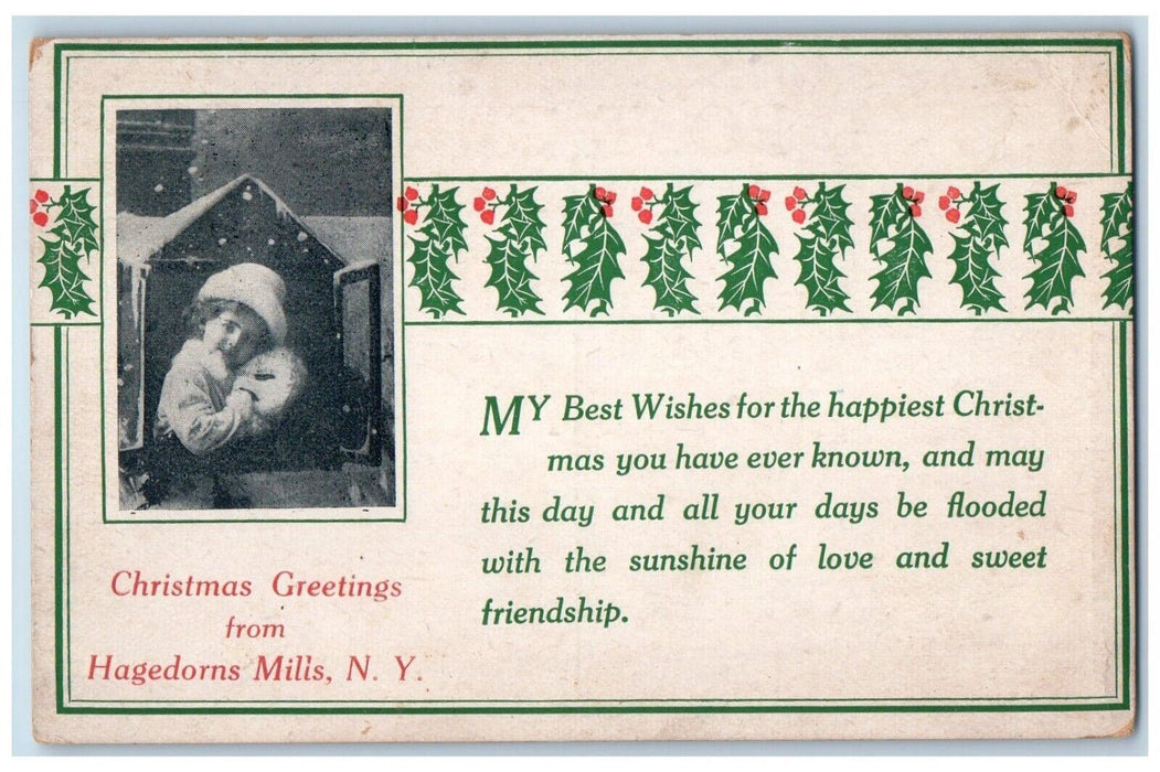 1910 Christmas Greetings From Hagedorns Mills New York Holiday Vintage Postcard