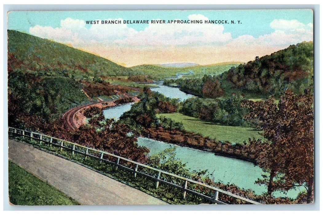 1946 West Branch Delaware River Street Approaching Hancock New York NY Postcard