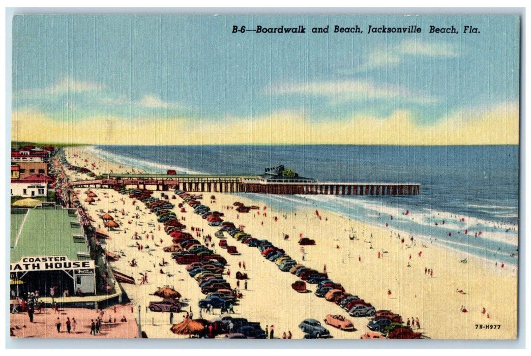 c1930's View Of Boardwalk And Beach Jacksonville Beach Florida FL Postcard