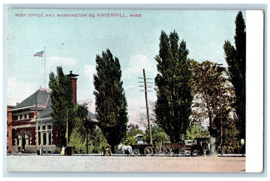 c1905 Post Office And Washington Square Horse Carriage Haverhill MA Postcard