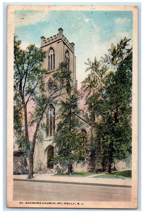1920 St. Andrews Church Front View Mt. Holly New Jersey NJ Antique Postcard