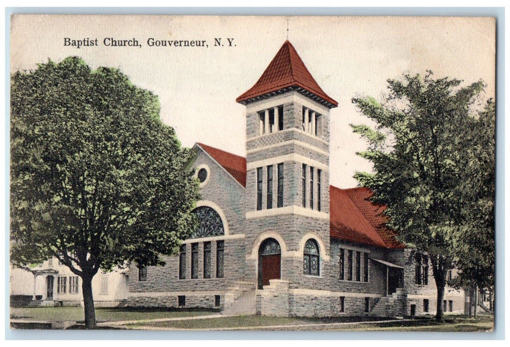 1908 Baptist Church Chapel Exterior Building Street Gouverneur New York Postcard