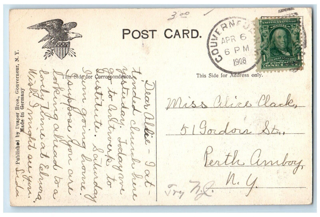 1908 Baptist Church Chapel Exterior Building Street Gouverneur New York Postcard