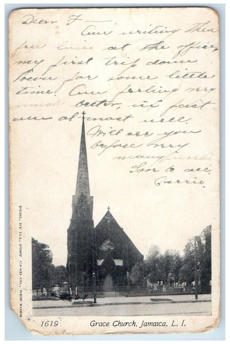 1905 View Of Grace Church Jamaica Long Island New York NY Antique Postcard