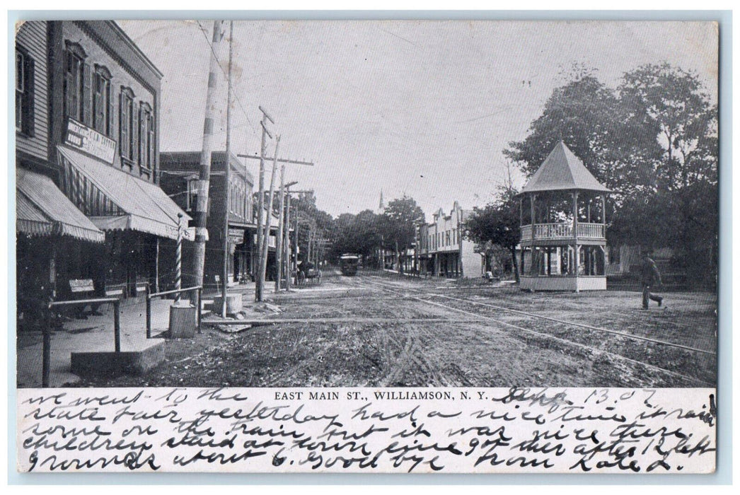 1907 East Main Street  Train Railroad Scene Williamson New York NY Postcard