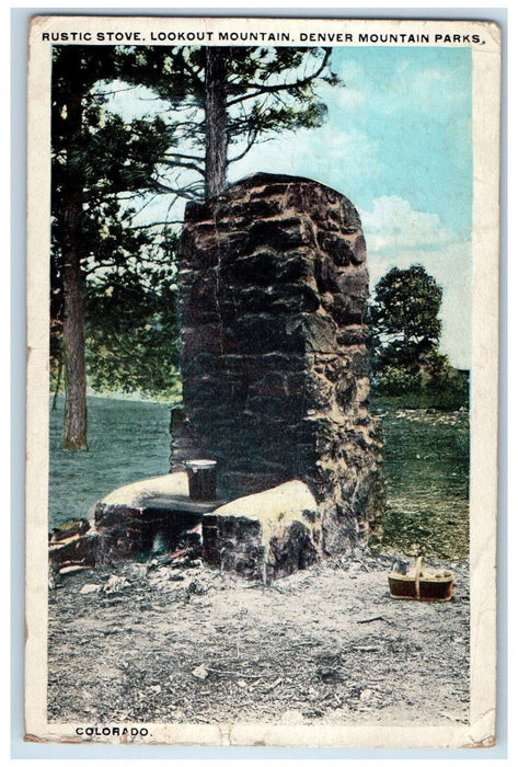 c1910's View Of Rustic Stove Lookout Denver Mountain Parks Colorado CO Postcard