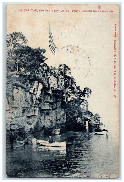 1907 Gibraltar Near Put-in-Bay Ohio OH, Perry's Lookout & Needle's Eye Postcard