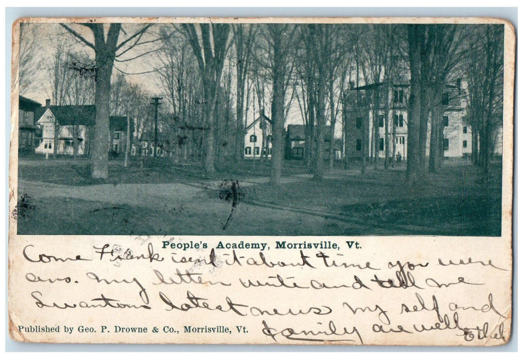 1907 View Of People's Academy Tree-lined Morrisville Vermont VT Antique Postcard