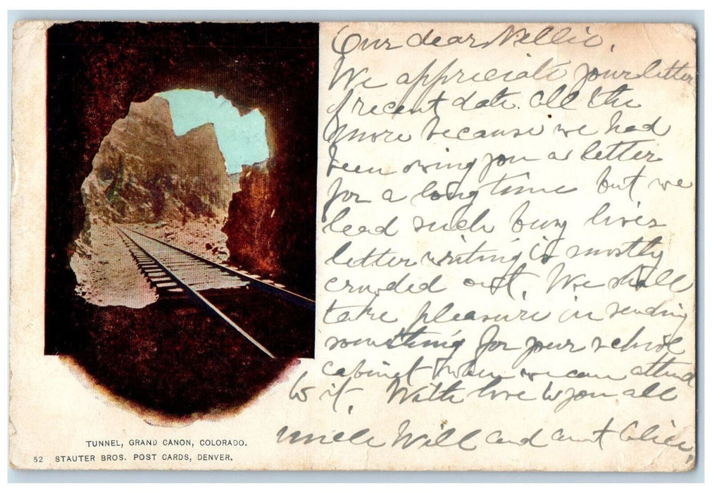 1902 Tunnel Grand Canon Colorado CO, Train Railroad Scene Antique Postcard