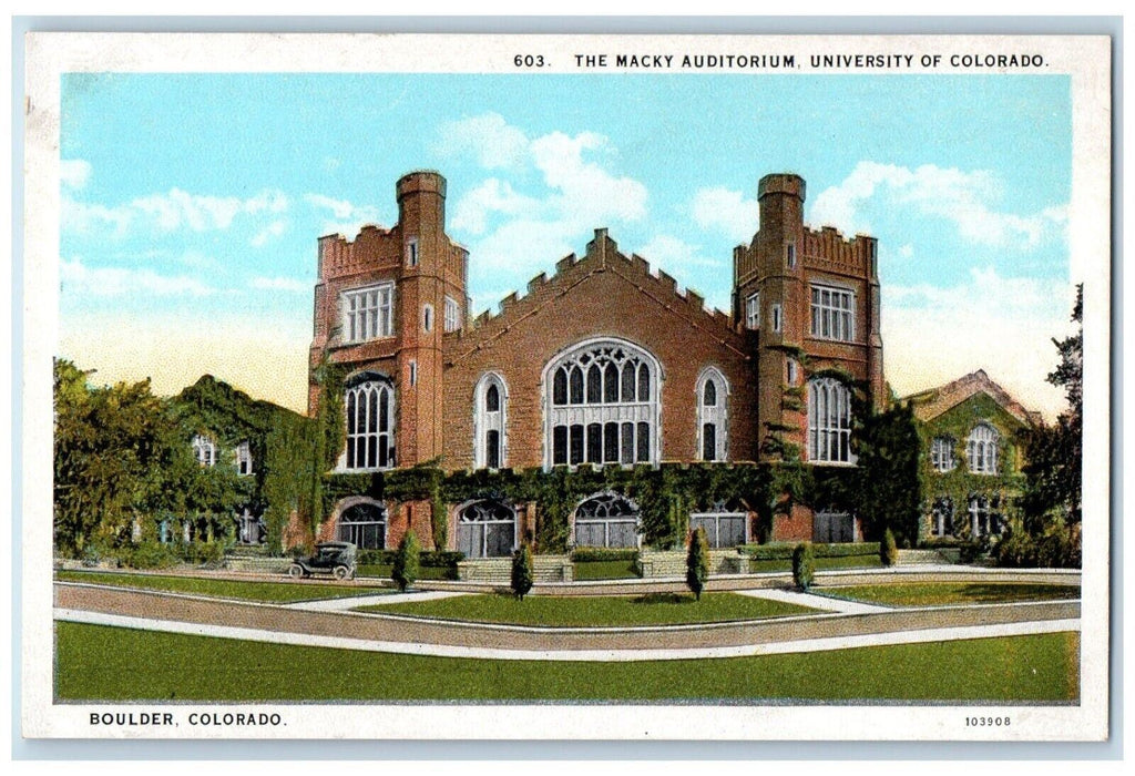 c1930's The Macky Auditorium University Of Colorado Car Boulder CO Postcard