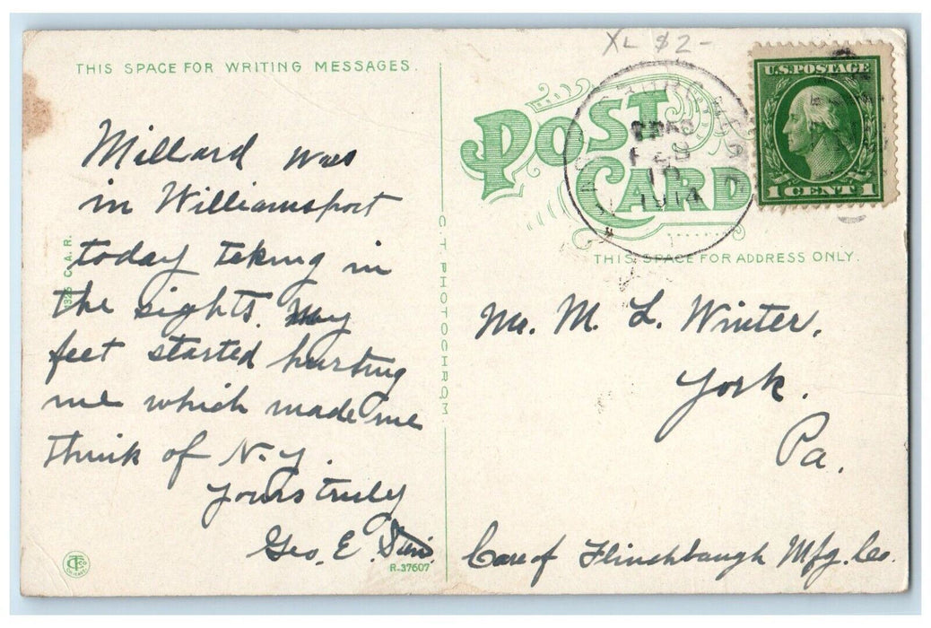 1914 Masonic Temple Building Street View Williamsport Pennsylvania PA Postcard