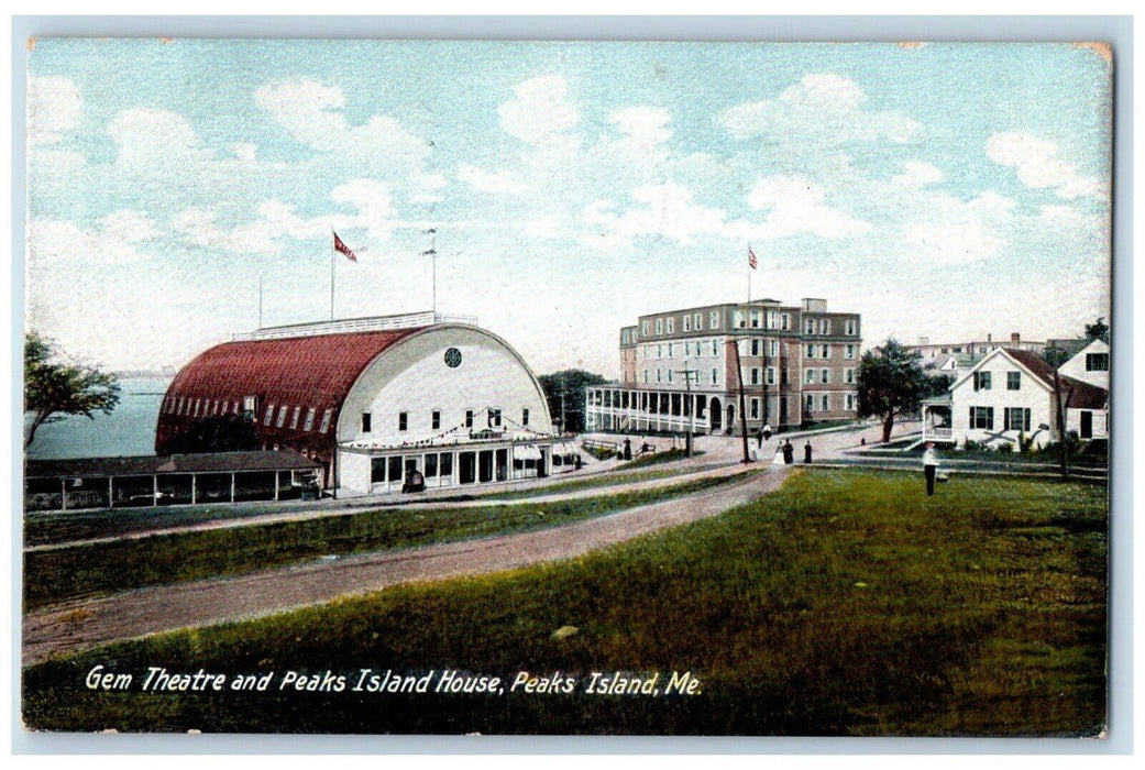 1908 Gem Theatre And Peaks Island House Peaks Island Maine ME Antique Postcard