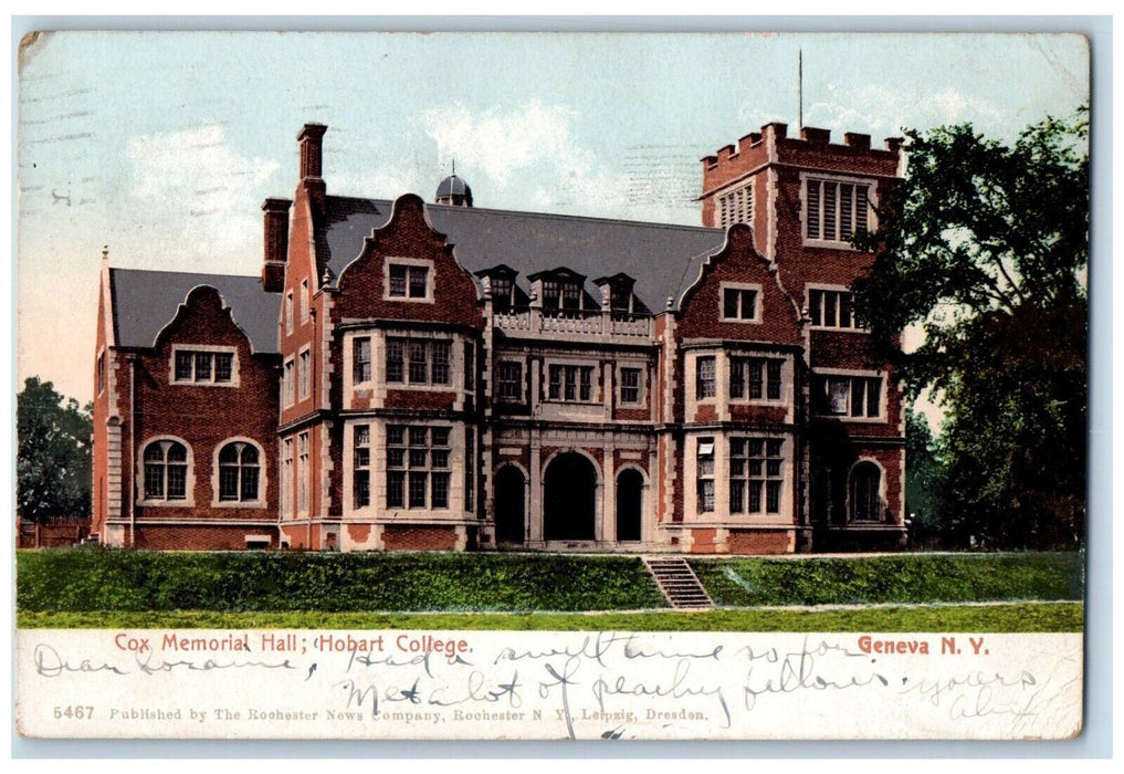 1906 Cox Memorial Hall Hobart College Exterior Building Geneva New York Postcard