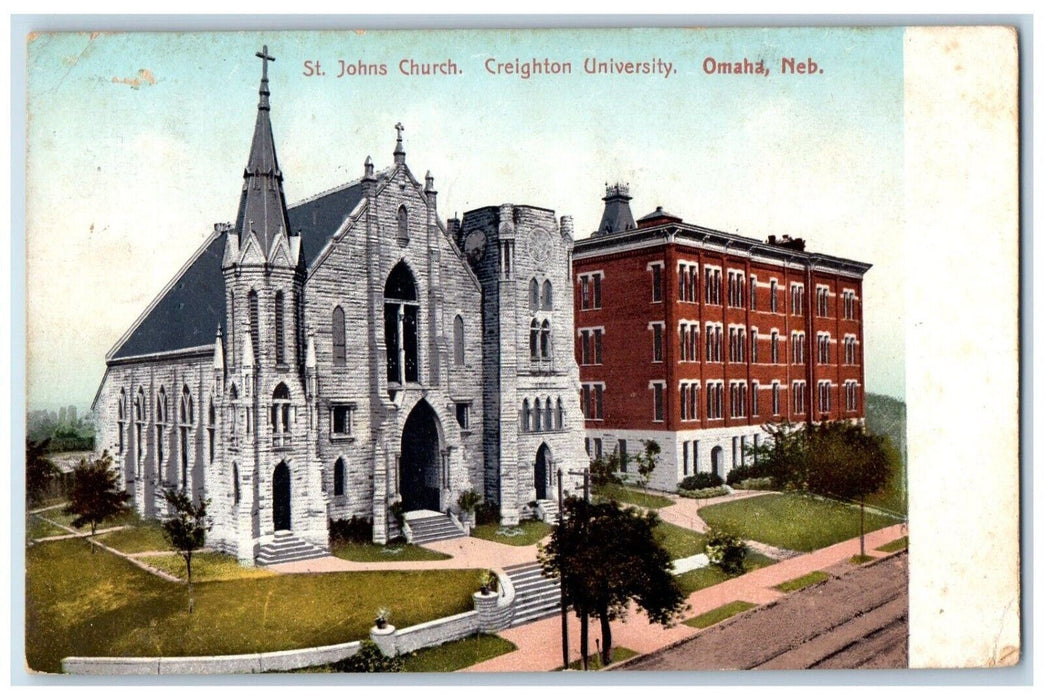 1909 St. Johns Church Creighton University Omaha Nebraska NE Antique Postcard