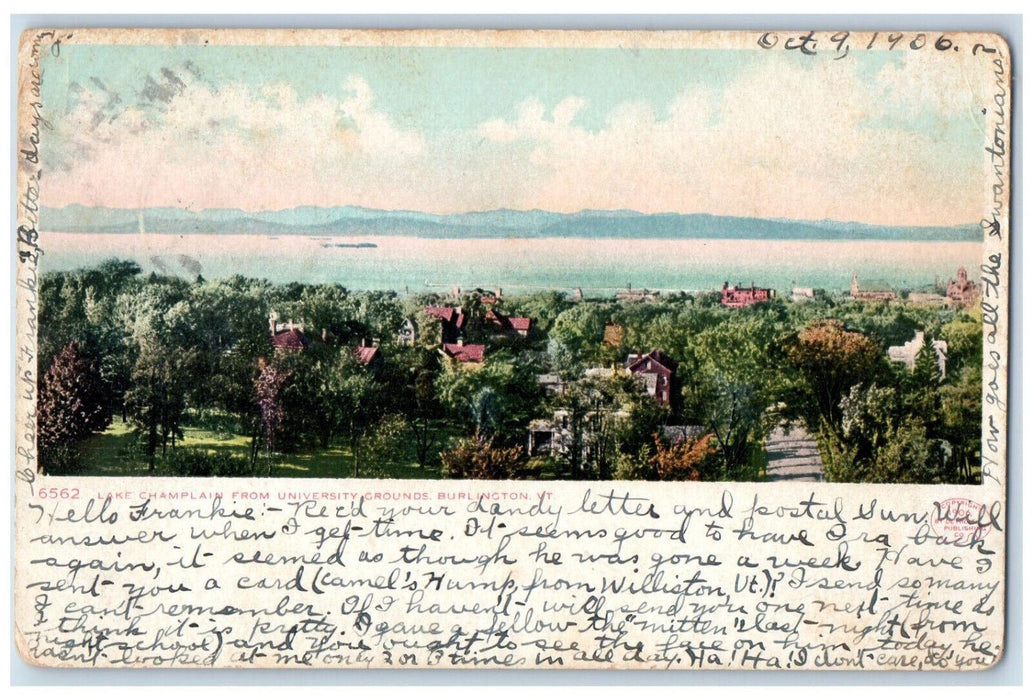 1906 Lake Champlain From University Grounds Burlington Vermont VT Postcard