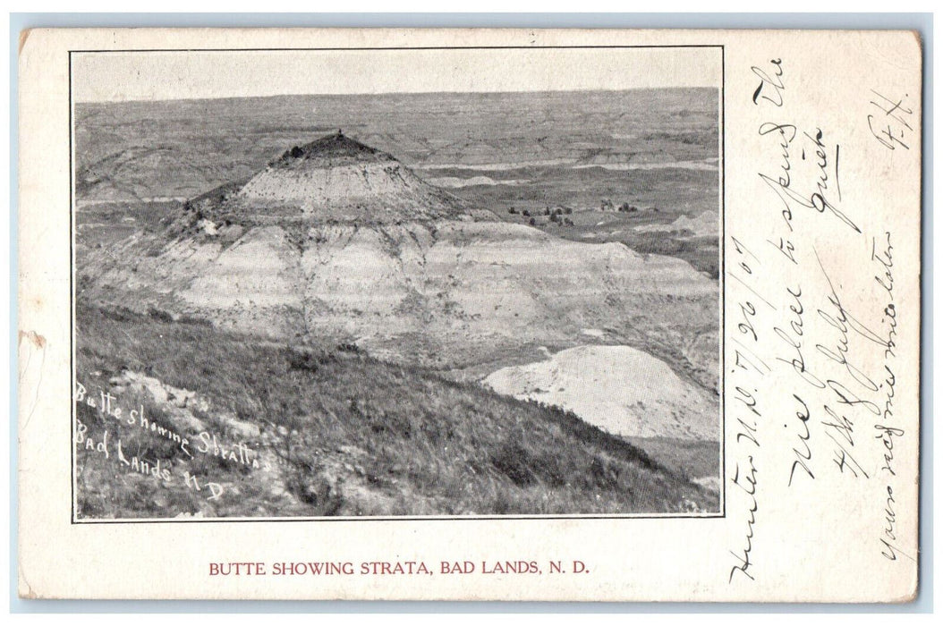 1907 View Of Butte Showing Stratra Bad Lands North Dakota ND Antique Postcard