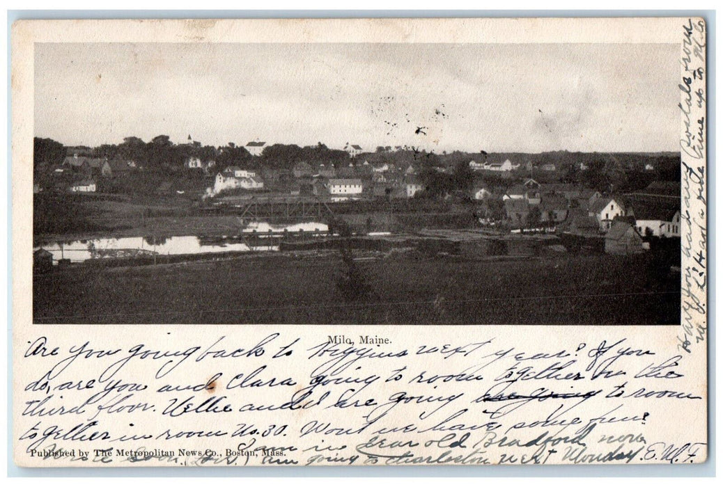 1906 Bird's Eye View Of Milo Levant Maine ME, Houses Bridge River Scene Postcard